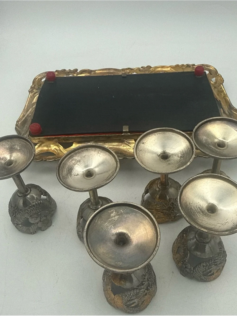 VTG Nikko Japanese Dragon Cordial Liqueur Set Tray & Cups As-Is No Glass